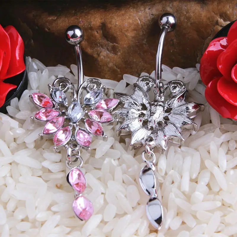 316L Stainless Steel Color Flower Navel Belly Button Piercing Ring 1.6*10*5*8mm Fashion Body Jewelry