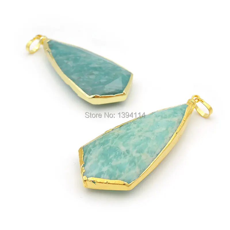 Natural Amazonite Faceted Shield Pendant With Side Gold-plated Approx 46*20*7mm