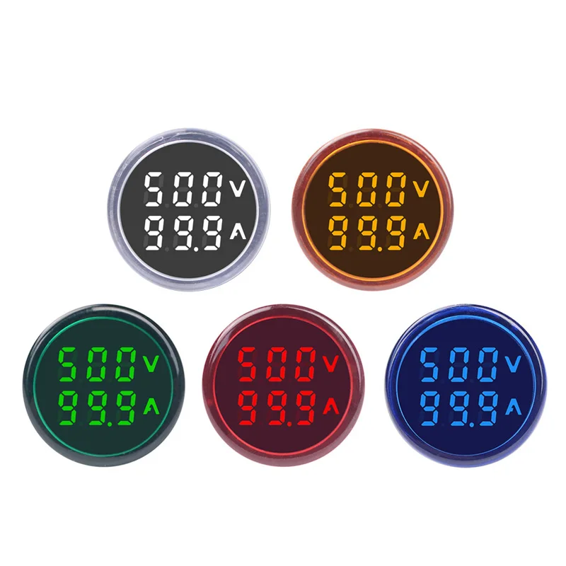 New Round LED Dual Display AC Amp Volt Ampermeter Voltmeter Digital Voltage Current Ampere Meter Indicator 60-500V 220V 100A