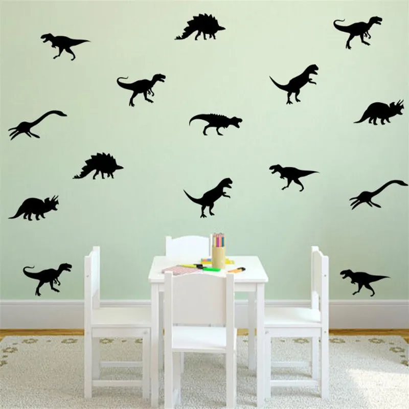 9Pcs Black Dinosaur Wall Sticker For Kid's Bedroom DIY Wall Decal Room Removable Decorative Vinyl Home Art Decal 6*15cm