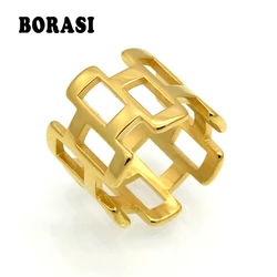 Punk Gold Color Female Anel Geometric Square Rings 316L Stainless Steel Finger Rings For Women Bague Wholesale Jewelry anillos