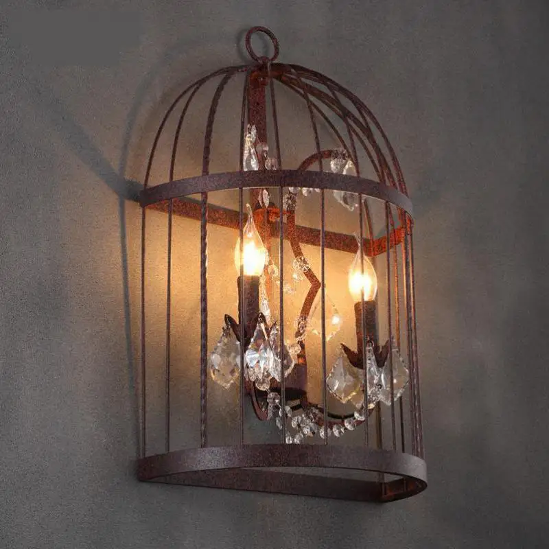 Art studio Rustic Iron Bird cage wall Lamp Bar sconce vintage cage Lamp Industrial wall lights Makeup Led candle porch lighting