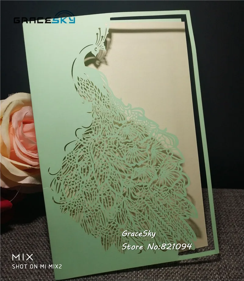 

50pcs free shipping New Laser cut Hollow Elegance Phoenix paper Wedding invitation cards with inner sheet Wedding RSVP cards