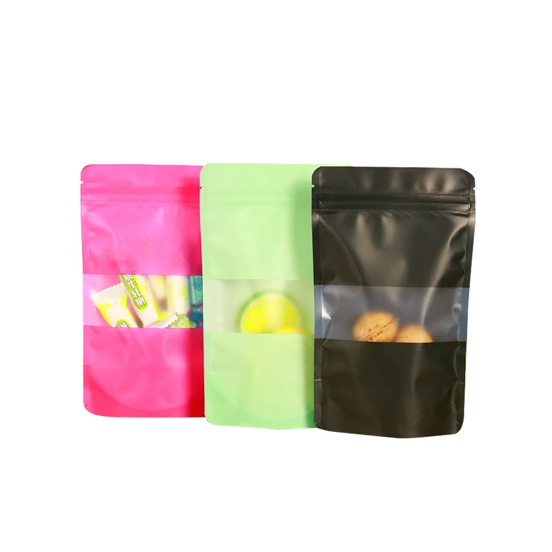 100pcs/lot Scrub aluminum foil  Open window self stand up bag dog food snacks dry goods flower tea ziplock packaging bags