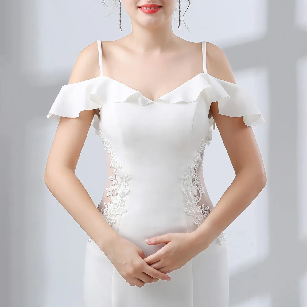 JaneVini Màu Trắng Thanh Lịch Appliques Đính Cườm Dài Bridesmaid Dresses Không Tay Spaghetti Dây Đeo Backless Nàng Tiên Cá Chính Prom Gowns