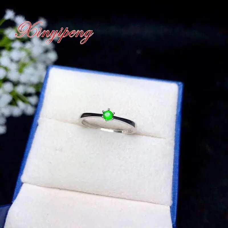 

Xin yi peng 925 silver plated white gold rose gold inlaid natural diopside ring woman simple fine anniversary gift