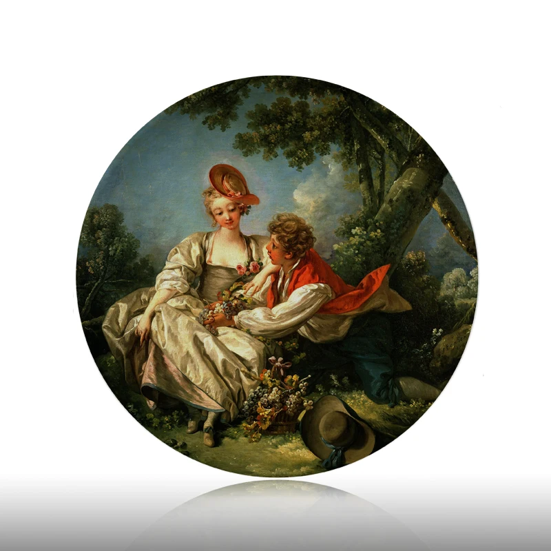 

Francois Boucher Painting Decorative Plates Ceramic Home Artistic Dish Hotel Background Display Lady and Boy Oil Painting Plate