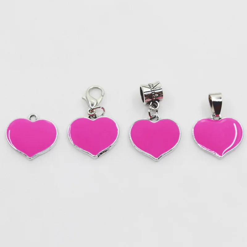 New Arrival 20pcs/lot Rose Red Heart Dangle Charms Lobster Clasp Charms DIY Jewelry Accessory Hanging Charms For Bracelets