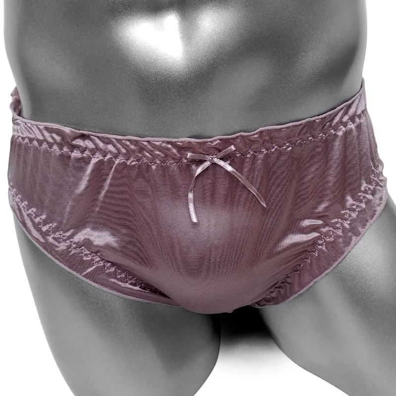 Sissy Bikini bragas de seda transparente con volantes para Hombre Ropa interior ropa interior Sexy Lencería brillante Gay hombre calzoncillos bolsa