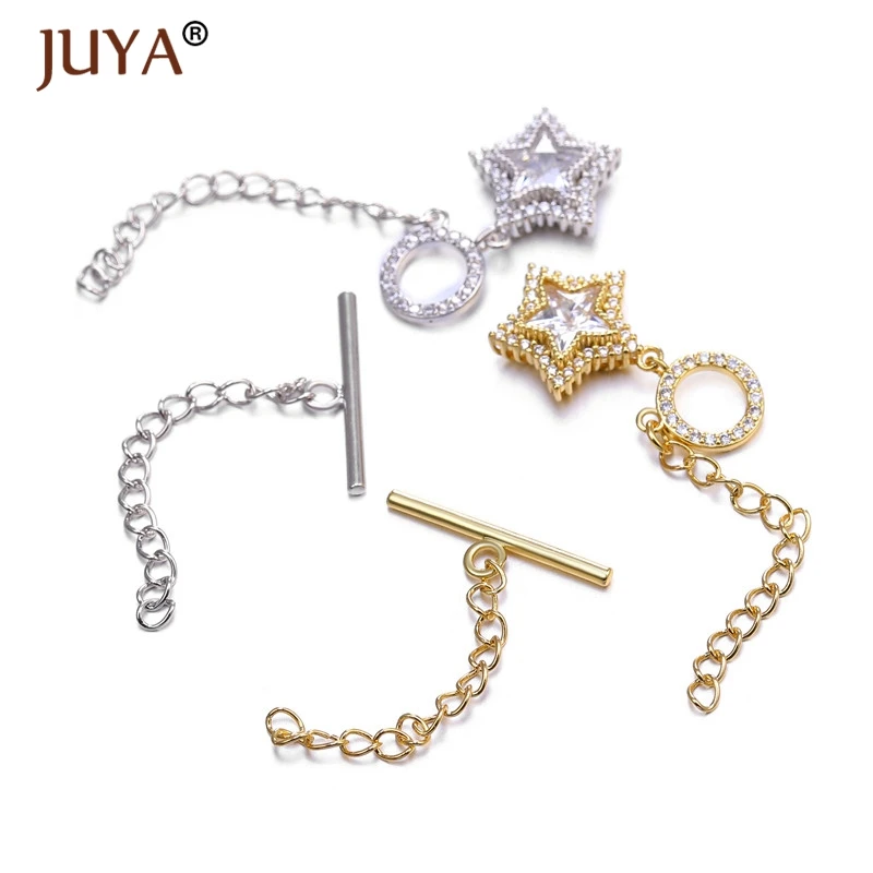 

Juya New Copper Zirconia Toggle Buckle Clasp Connectors Fit Pearl Bracelet Necklace Clasps DIY Jewelry Findings Accessories