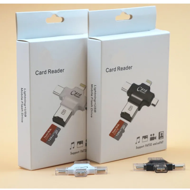 4 in 1 Type-c/Lightning/Micro USB/USB 2.0 Memory Card Reader for Android Ipad/iphone 7 OTG reader Support FAT32 exFAT