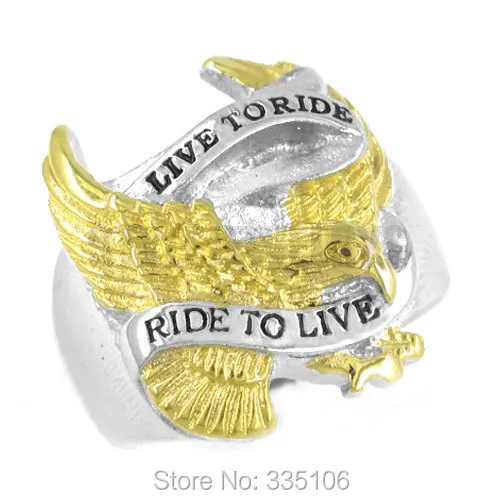 

Free shipping! Gold Live To Ride Eagle Ring Stainless Steel Jewelry Motor Cycles Biker Ring SWR0183