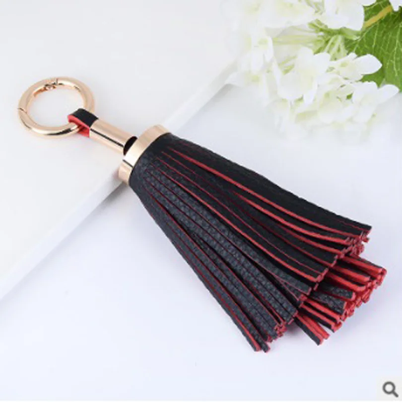 Fashion Luxury Two-layer PU Leather Tassel Bag Keychain Women Handbag Key Chain Ring Holder Accessories Car Pendant R262