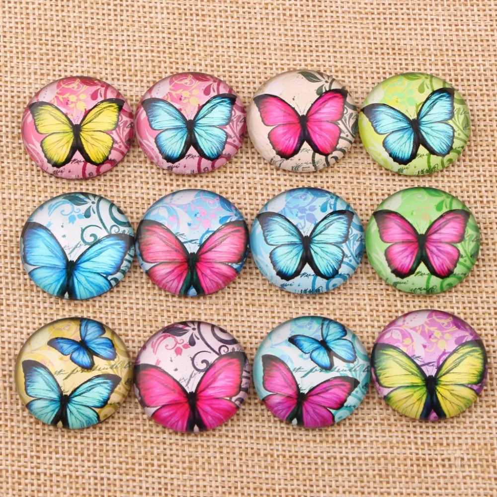 onwear Mix Butterfly Photo Dome Cameo Glass Cabochons 10mm 12mm 14mm 18mm 20mm 25mm DIY Handmade Pendant Earring Findings