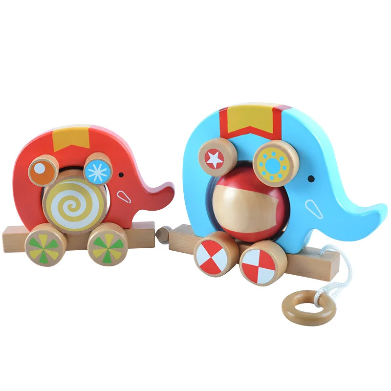 Brinquedo de madeira das crianças elefante arraste brinquedo carro divertido rolo jogo 2 pçs crianças cognitivo brinquedos educativos presentes das crianças