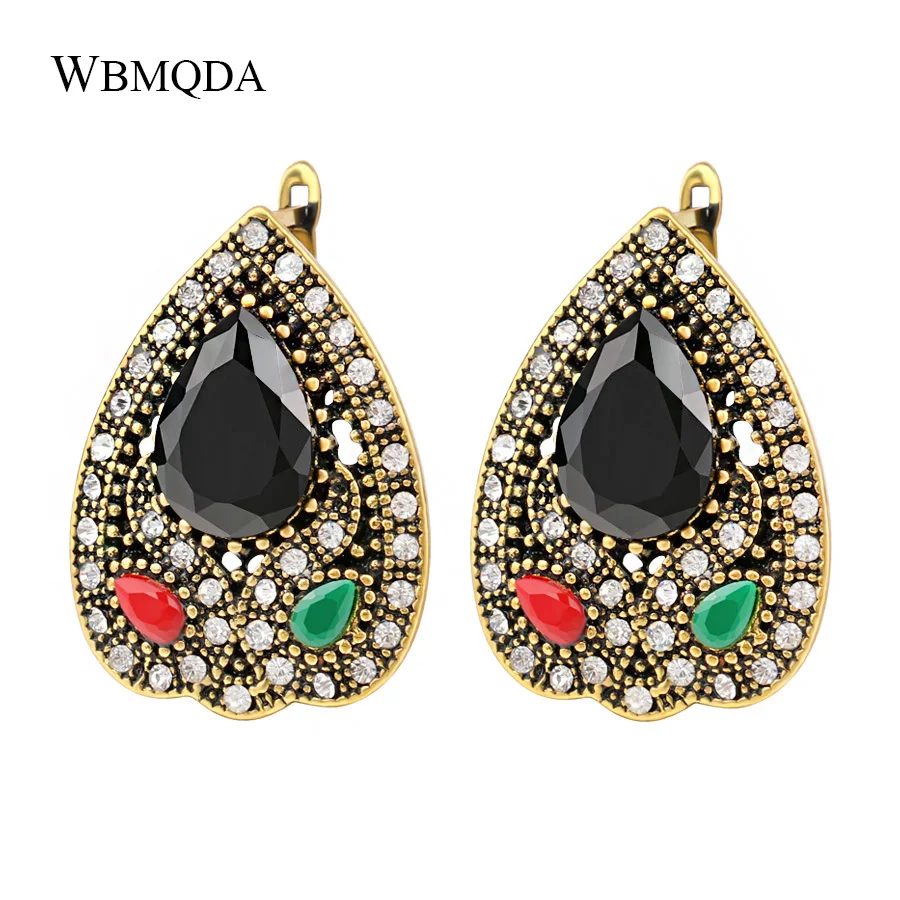 2018 Luxury Turkey Wedding Earrings For Women Zinc Alloy Antique Gold Color Crystal Earrings Vintage Indian Jewelry