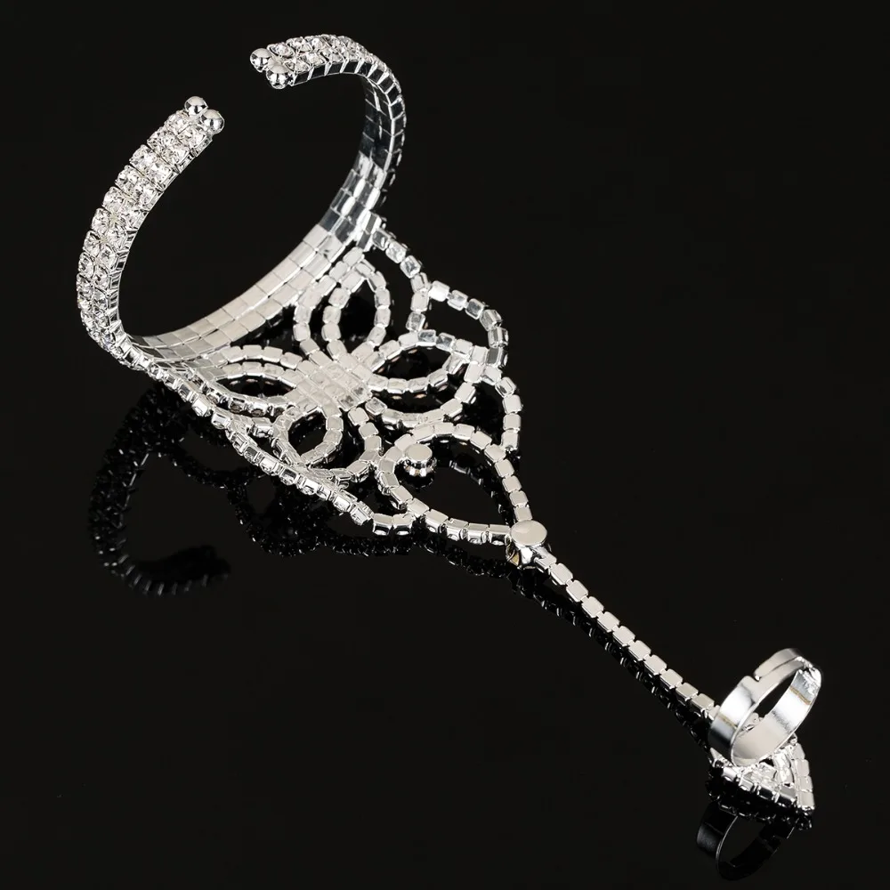 YFJEWE  Newest Women Rhinestone Crystal Wedding Cuff Bracelets  Water Drop Hand Chain Fashion Bracelet Jewelry B207 image 4