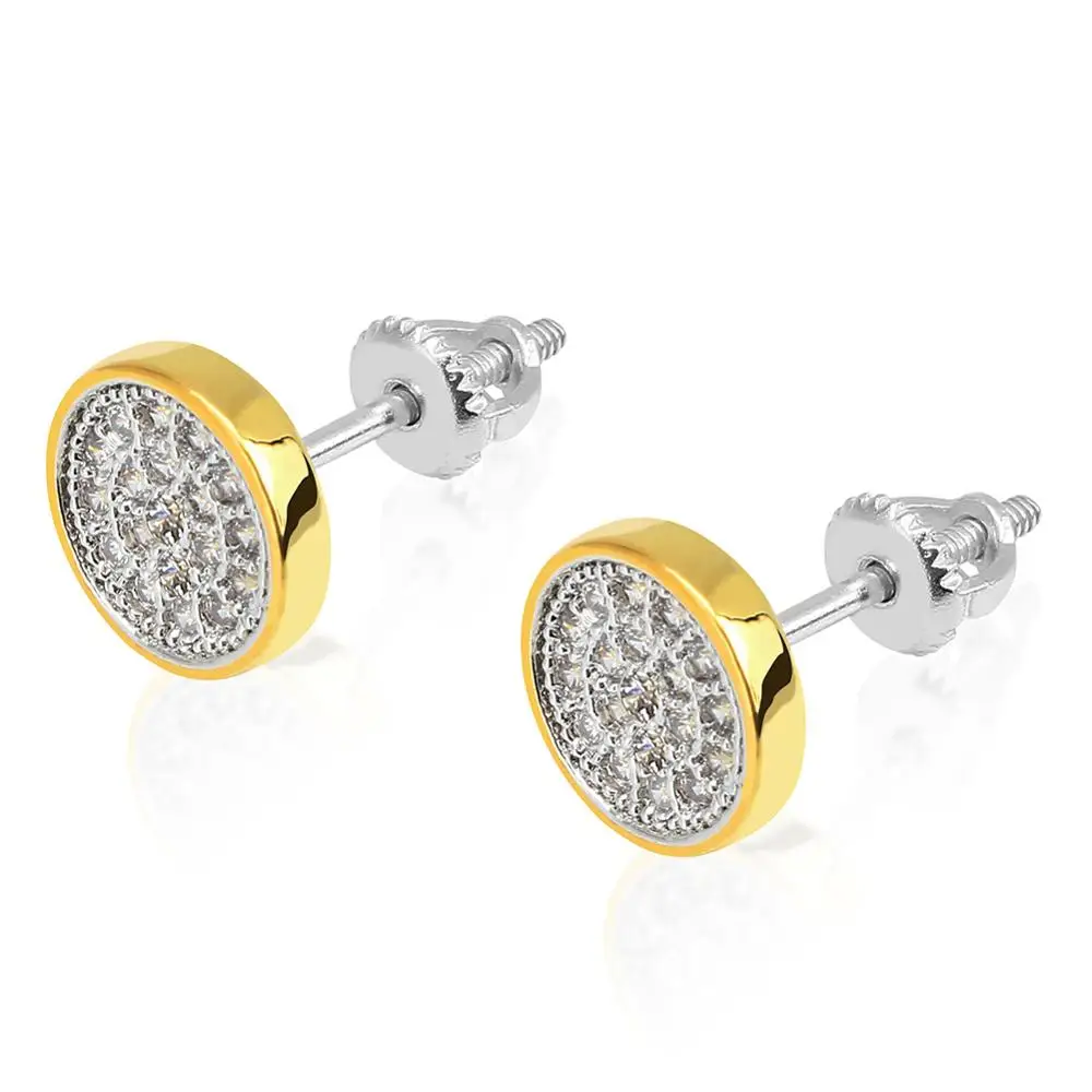 GUCY New Hip Hop Stud Earrings Copper Gold Color Plated Iced Out CZ Stone Lab D Earring With Screw Back Men Women Jewelry Gift