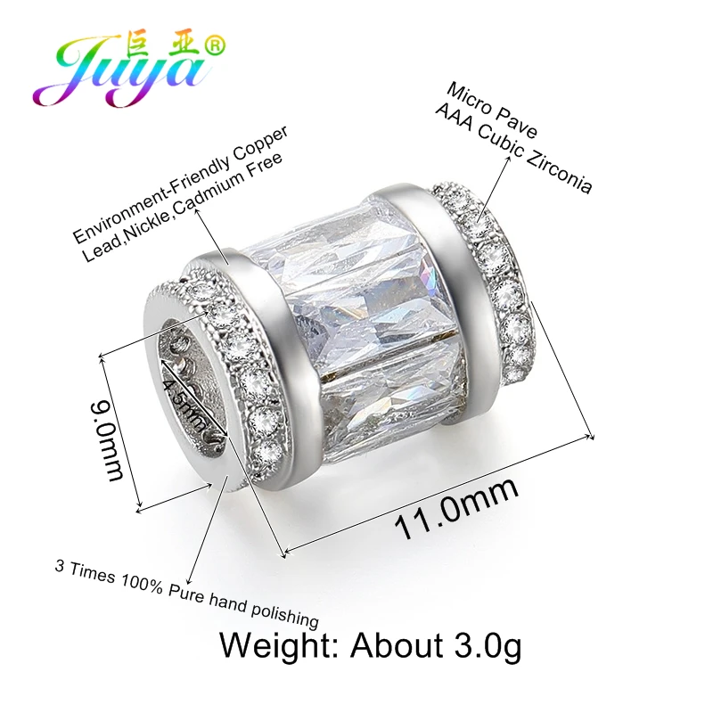Juya Ali Moda Handmade Cubic Zircon Hollow Heart Pattern Metal Charm Tube Beads For Women Men DIY Beadwork Perles Jewelry Making