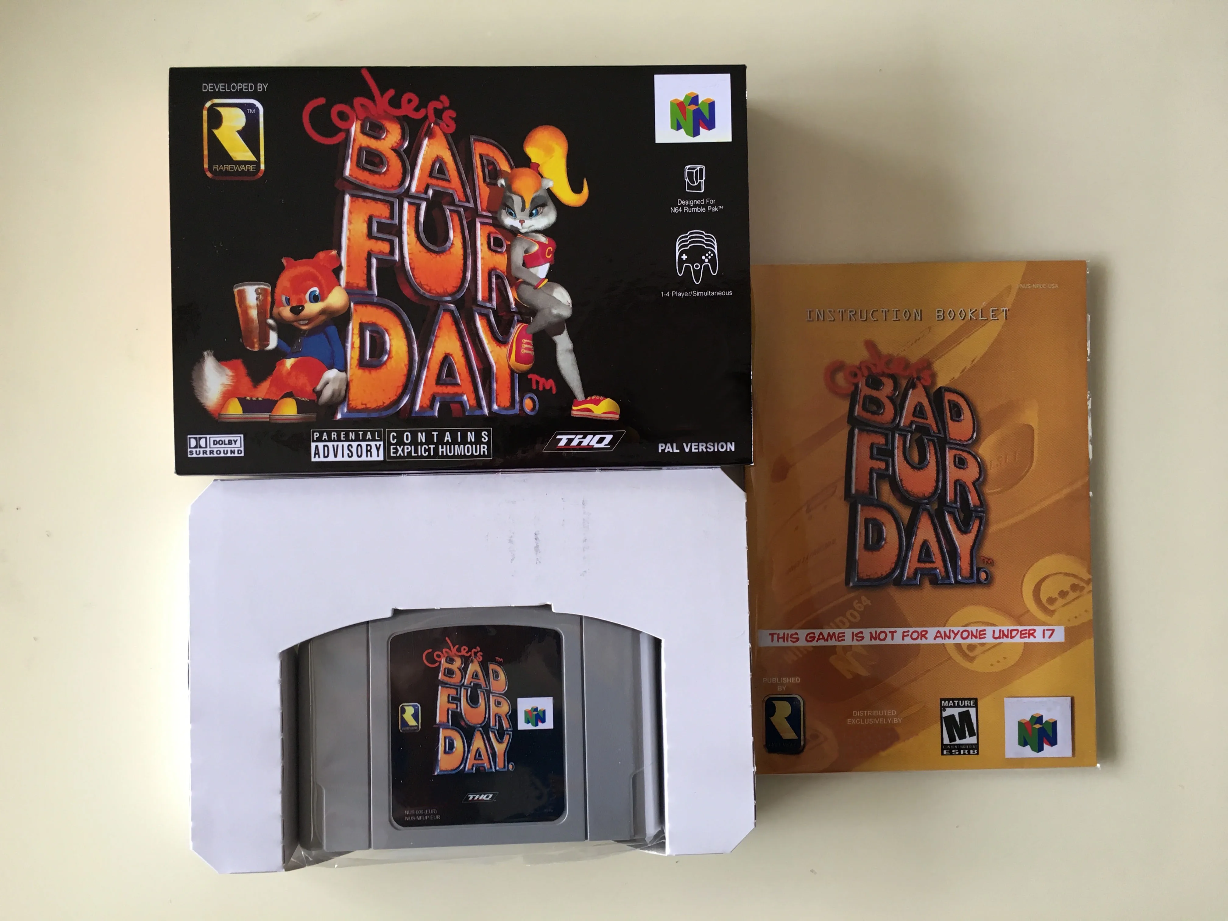 64Bit Games ** Conker\'s Bad Fur Day ( English PAL Version!! box+manual+cartridge )