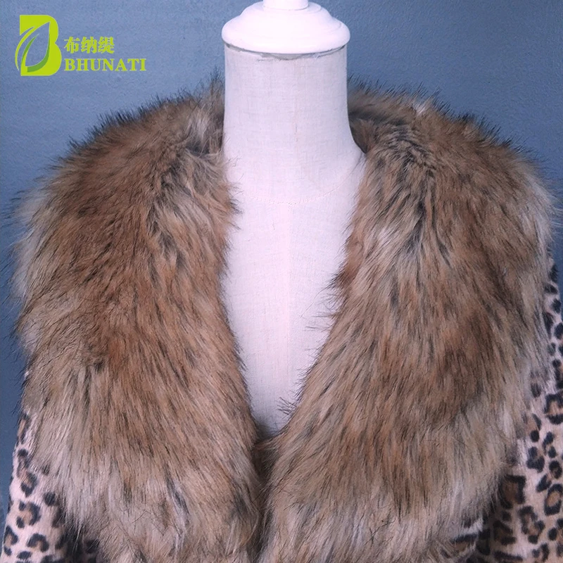 Boutique-chaquetas de piel sintética para mujer, abrigos de piel de visón y leopardo, con cuello de piel sintética de mapache, talla grande, Otoño e Invierno