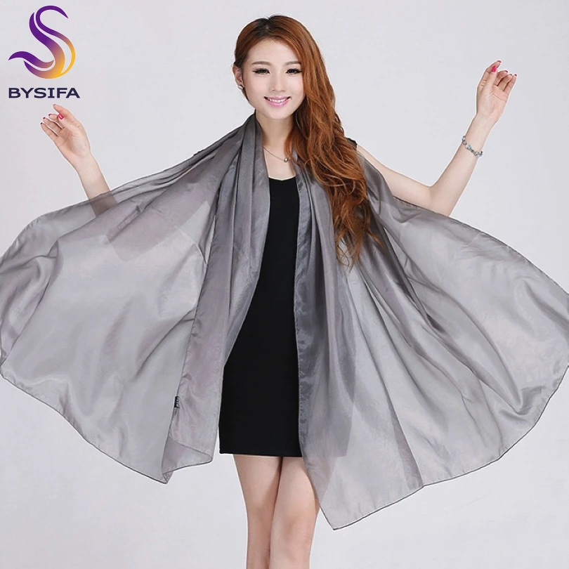 [BYSIFA] Ladies Metal Grey Silk Scarf Shawl 180*110cm Oversize Design Female Scarves Wraps Summer Sunshade Shawls Black Pink