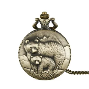 0 карманные часы Счастливый медведь милый сувенир античная бронза рельефный дизайн кварцевый камень подарок для детей для отдыха