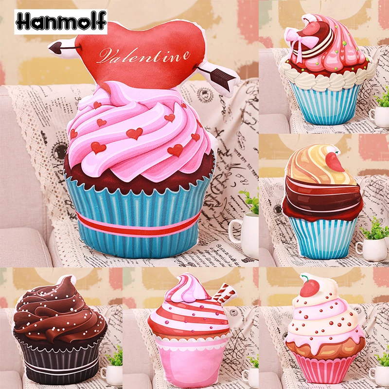 

Pink Cup Cake Plush Pillow Ice Cream Cherry Fruits Cookie Biscuit Cholocate Red Heart Cake Stuffed Food Pillow Lady Decor