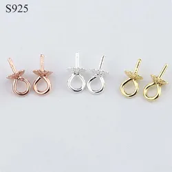 Real Pure Solid 925 Sterling Plain Silver Rose Gold Bead Cap Connectors for Pendants Cap Base Jewelry Findings Wholesale