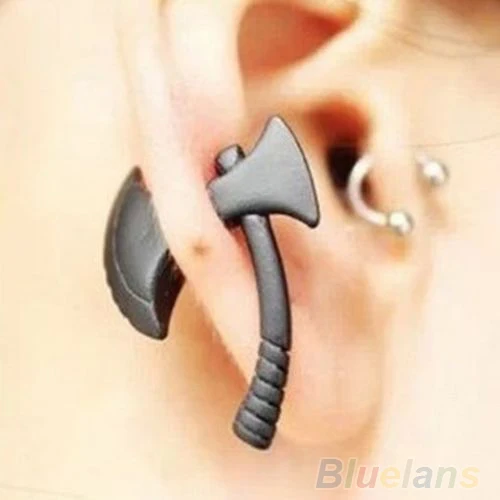 Hot 1 Pc Punk Cool Black Stereoscopic Ax/ Hatchet Impalement Men's/ Women's Stud Earring 022I 41A7 7G6O BDPW