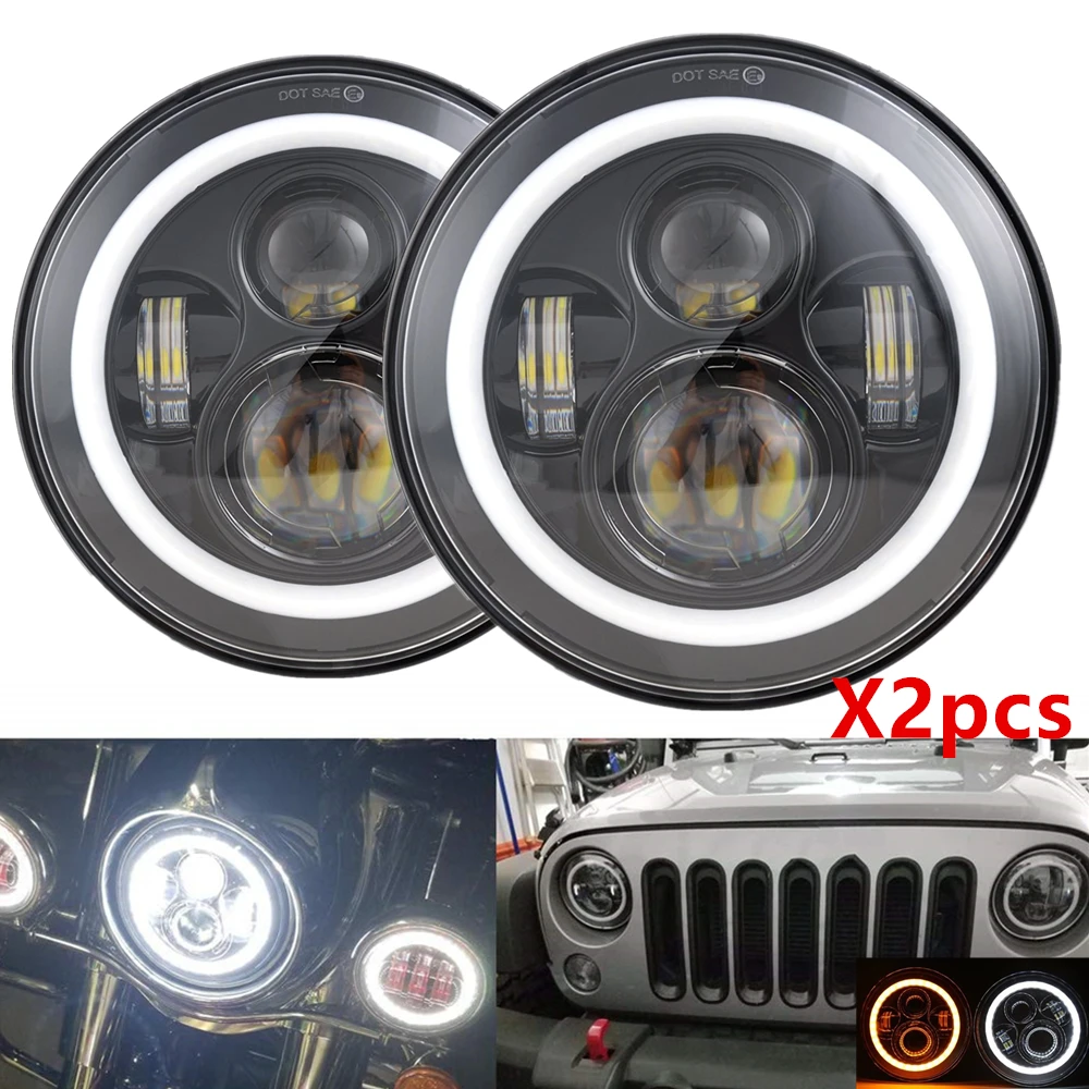 

Автомобильные светодиодные фары 2 шт. 7 дюймов для Jeep Wrangler Halo Angle Eyes DRL фары для Lada Niva 4x4 Urban Suzuki Samurai передние фары