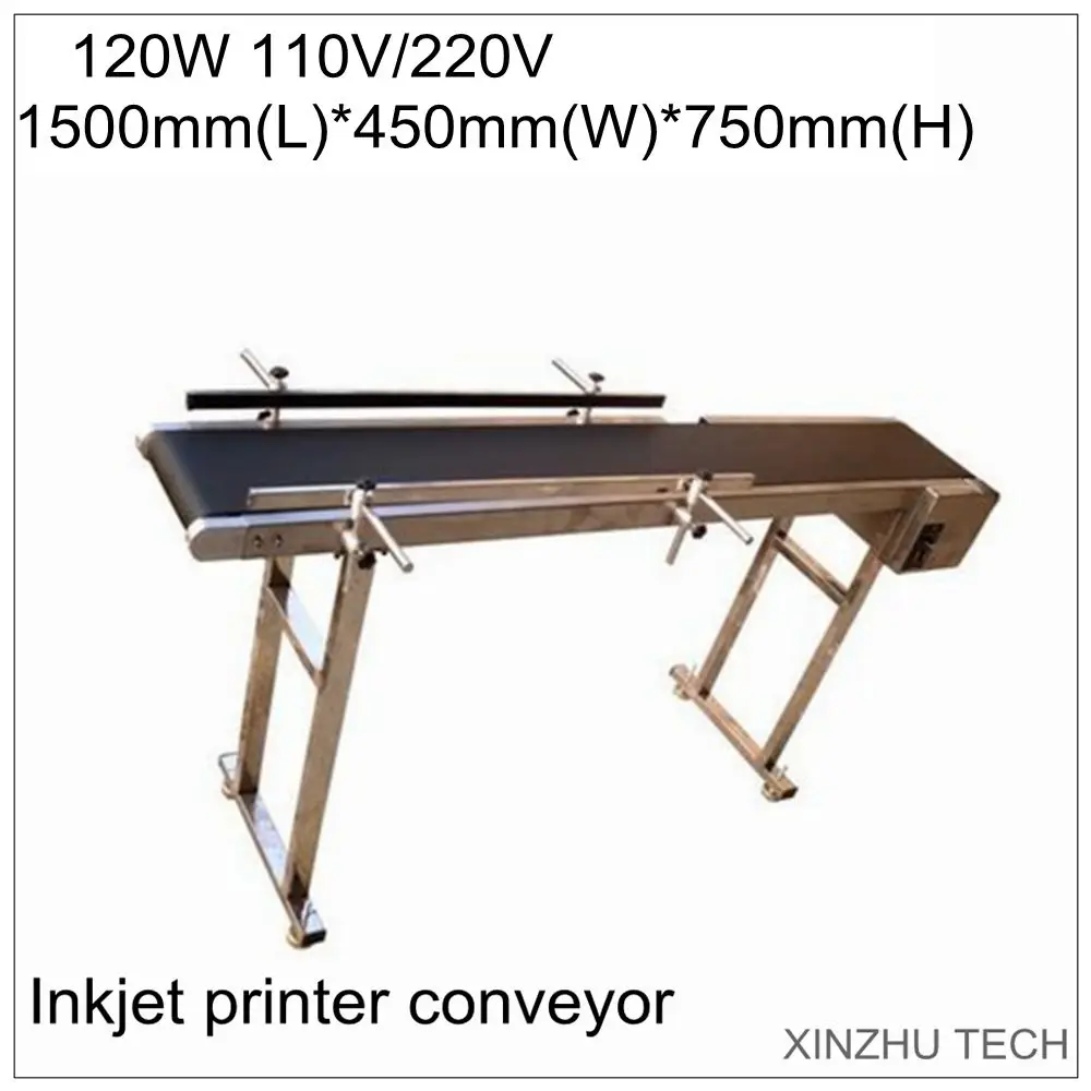 

Inkjet Printer Sticker Conveyor Conveying Table Band Carrier 1500mm*450mm*750mm Belt 400mm Conveyor Bottles/Box Adjustable Speed