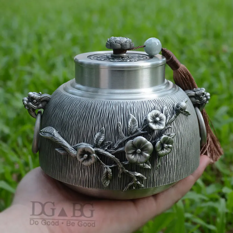 Pure Tin Urn Ashes For Human Large Capacity Cremation Urns Ash Funeral Cremation Hand Carved Beautiful Embossed Display At Home