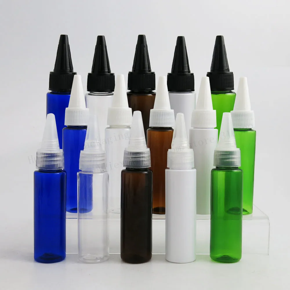 50 x 30ml Empty Refillable Pet bottle with spout tip cap 1oz Plastic Cosmetic Container Blue Clear Amber white Green