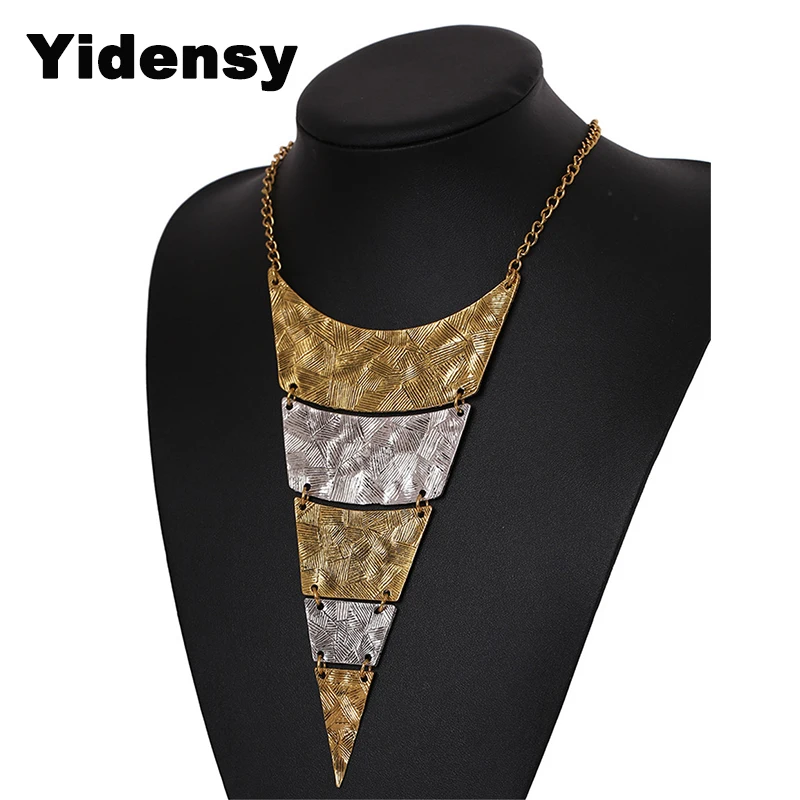 Maxi Triangle Necklaces Gold Silver Color Metal Africa Geometric Long Chain Pendant Bib Necklaces Collar for Women Female