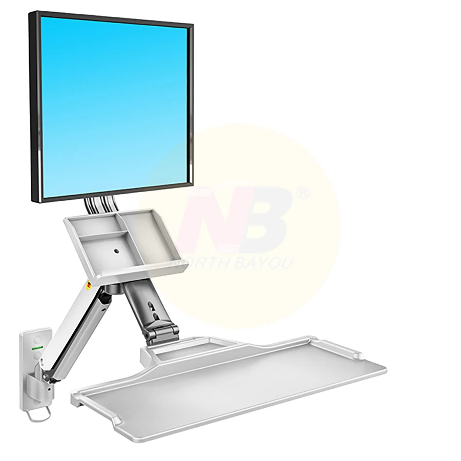 NB MB32 MC32 Aluminum Wall Mount Sit Stand Workstation 22-32 inch Monitor Holder Gas Strut Arm with keyboard Tray