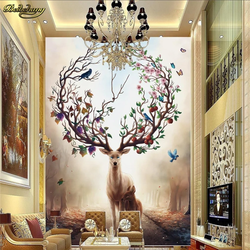 

beibehang Custom Photo Wallpaper Mural Wall Stickers Fantasy Forest Elk Vientian Background Wall papel de parede