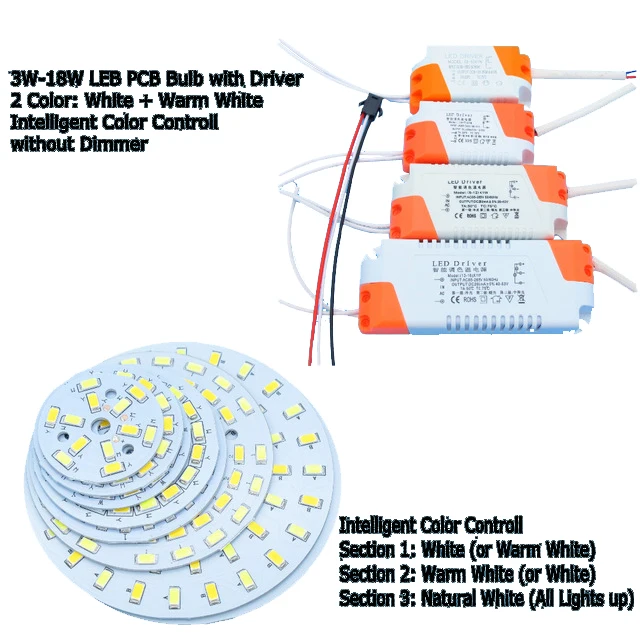 

Sectional Dimming SMD5730 LED PCB 3W 5W 6W 7W 9W 12W 15W 18W White Warm White Light Source with LED Driver and 24key Remote