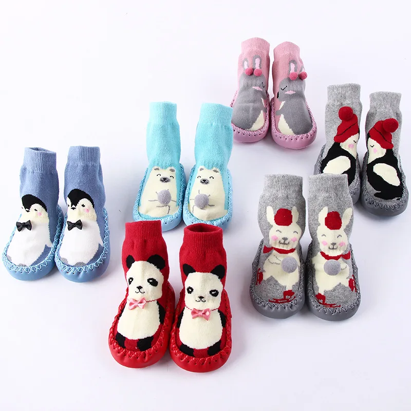 Winter Baby Toddler Non-Slip Booties Floor Shoes Socks with Rubber Moccasins Slippers Warm Long Baby Socks Baby Shoes DS9