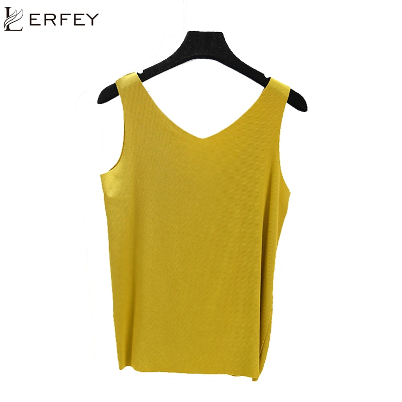 LERFEY Women Summer Tank Sleeveless V Neck Tops Loose Singlets Knitted Vest Slim T Shirts Soild Color Girls Tees Camisetas