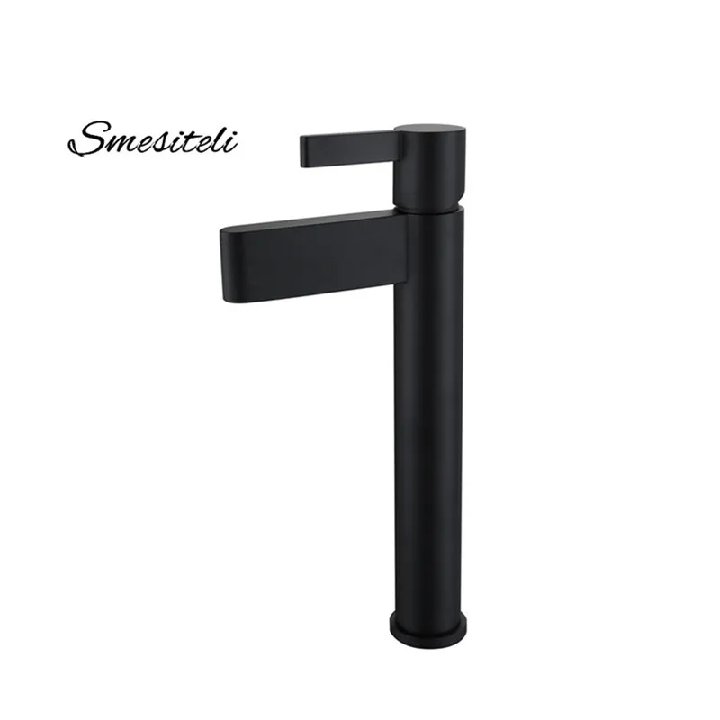 Smesiteli Solid Brass Matte Black Finish Unique Style Bathroom Sink Faucet Vessel One Hole/Handle Lavatory Tap