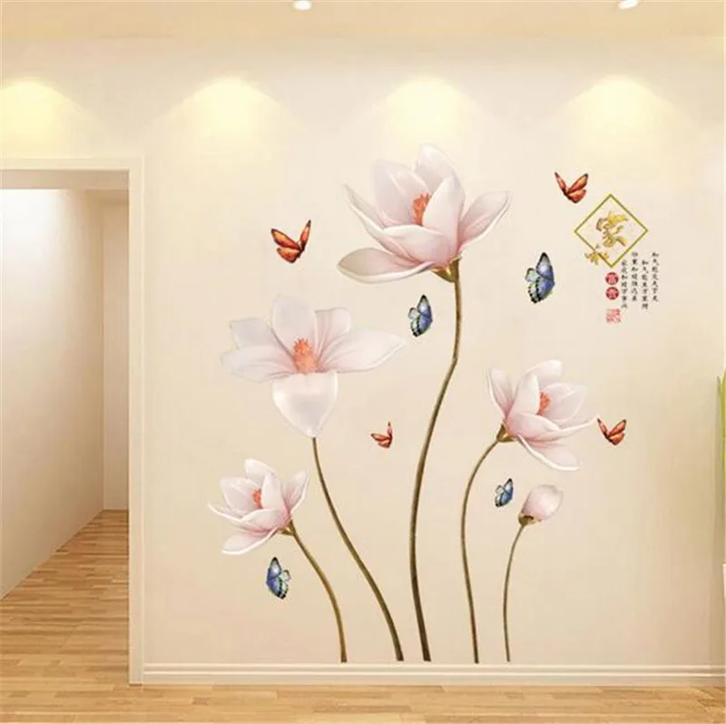 3d vivid flower butterfly wall stickers living room bedroom TV Background wall decals mural arts home bedroom decor