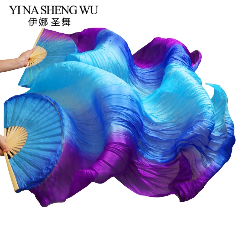 1 Pair (Left+Right) Handmade 100% Silk/Imitation Silk Belly Dance Fans Bamboo Ribs Long Silk Fans 120/150/180x90cm Dancing Fans