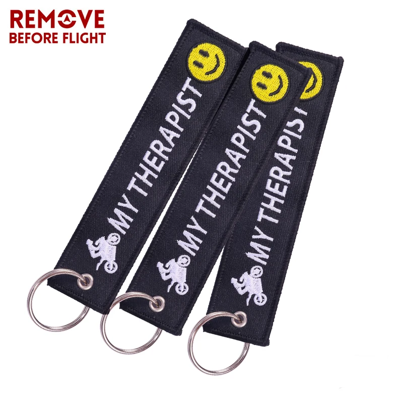 My Therapist Key Chains for Cars and Motorcycle Black Embroidery Key Ring Chain for Motor Bikers Gifts Keychain Jewelry llavero