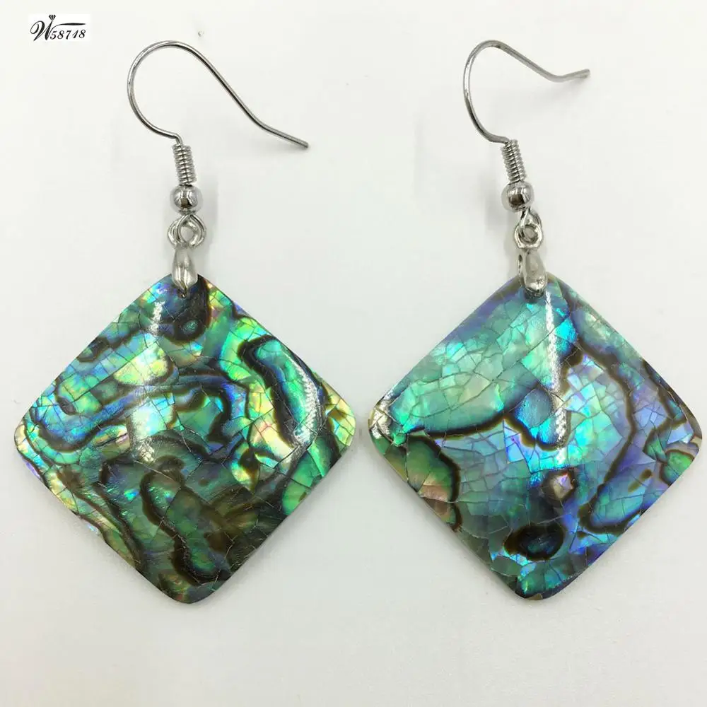 New Zealand Abalone Shell Mother of pearl Shell Women Bead Dangle Earrings Pair WFH640