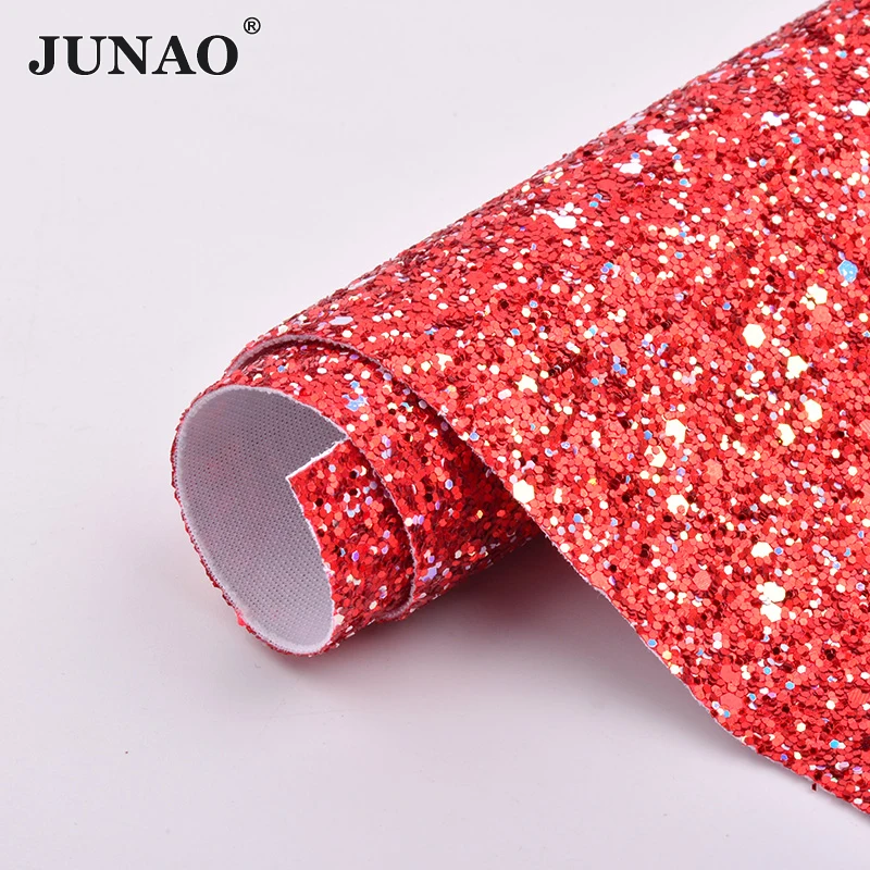 JUNAO 20*34cm Colorful Glitter Sequins Synthetic Leather Faux Artificial Leather Fabric Paillettes Fabric Sheets DIY Crafts