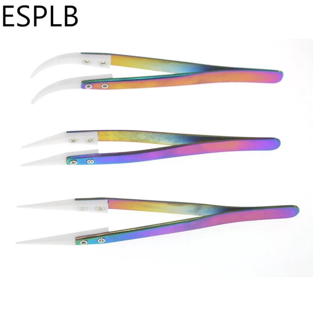 ESPLB Regenbogen Keramik Pinzette Edelstahl Zigarette Wärme Beständig Antistatischen Überzug Präzision Gerade Gebogen Pinzette – Detail 1