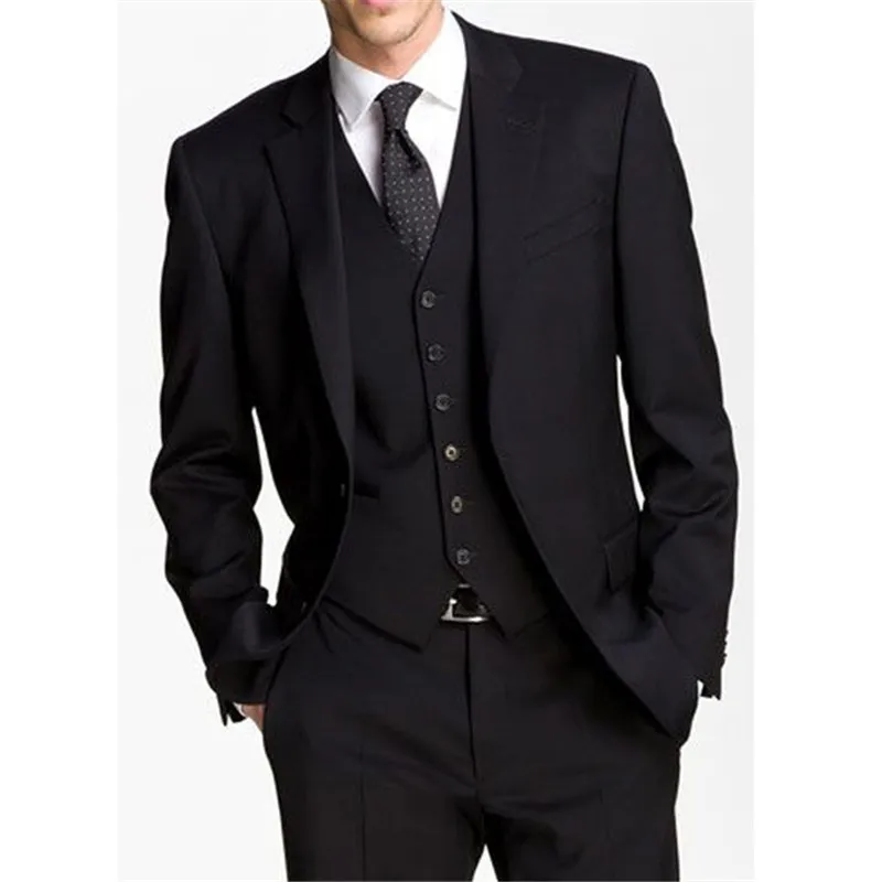 

Custom Made Black Slim Fit Men Suit 3pieces (Jacket+Pant+Vest) Groom Tuxedos Groomsmen Wear Wedding Blazer Suits For Men