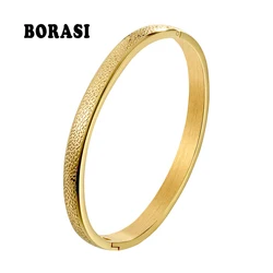 BOBASI Simple Stainless Steel Jewelry Bracelets & Bangles Gold Color Female Scrub Bracelets For Women Men Engagement Bracelet