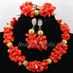 Orange Beads Costume Party Choker Necklace African Wedding Coral Bead Jewelry Set New Bridal Jewelry Sets Free Shipping ABK335